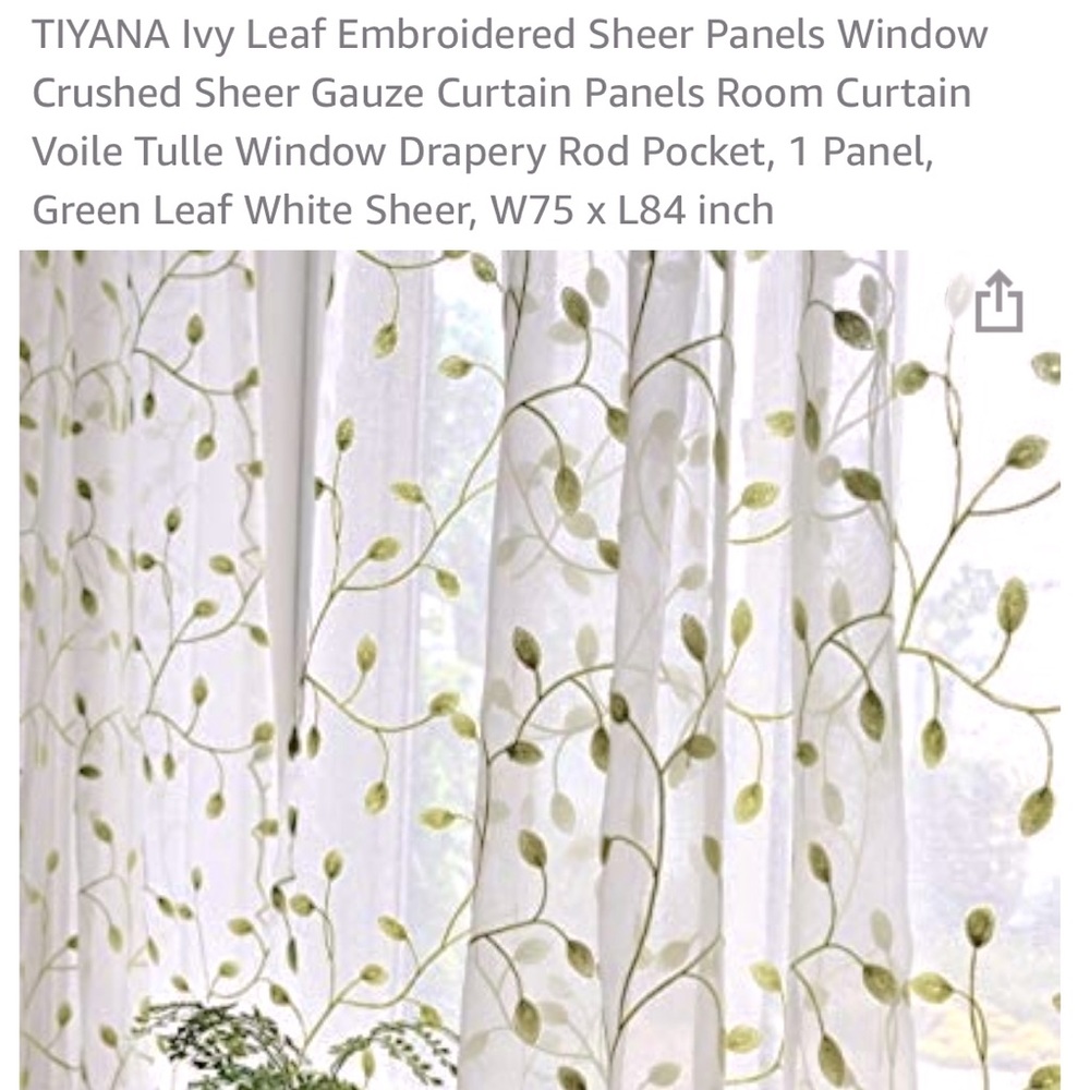 Set of 2 Sheer Embroidered Long Curtains